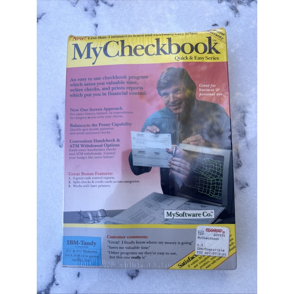 Factory Sealed Vintage MyCheckbook Software IBM PC Tandy 5.25 3.5 Disk